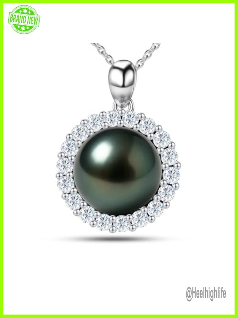Tahitian Black Pearl Necklace 925 Sterling Silver Moissanite Pendant